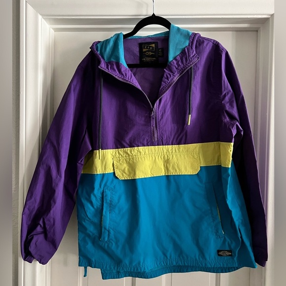 CPO Provisions 90’s neon windbreaker pullover hoodie jacket unisex size large - Picture 1 of 5